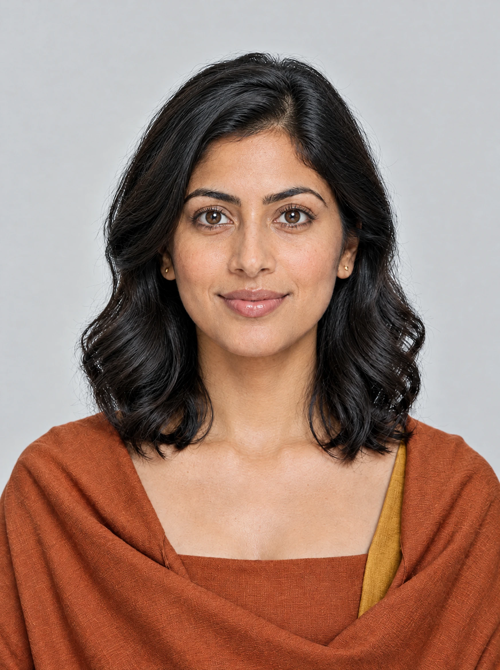 Warm Autumn preview: the same woman in warm rust colour draping